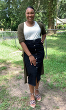 "Tia" High Waisted Denim Skirt with Split-Black