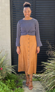 "Maddison" Suede Midi Skirt with Buttons