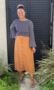 "Maddison" Suede Midi Skirt with Buttons