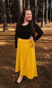 "Sarah" Faux-Wrap Midi Length Skirt