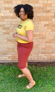 "Kelsey" Pencil Skirt- Rust (Plus Sizes Available)